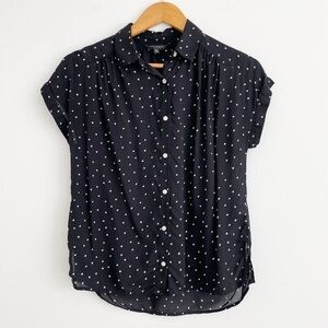 Lucky Brand Black Heart Printed Short Sleeves Button Down Shirt Top Size XS